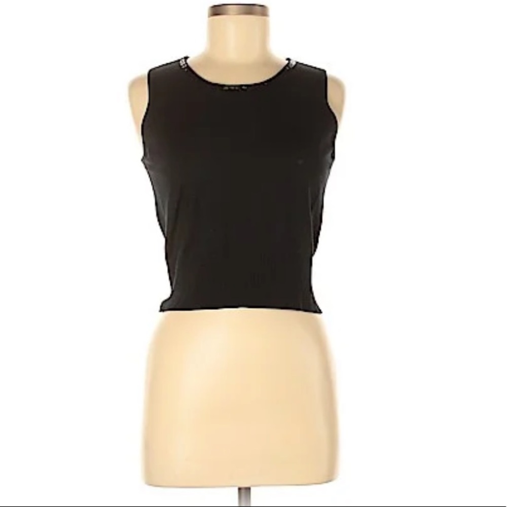 Adrianna Papell Sleeveless Silk Sweater Top in Black Size Medium Petite